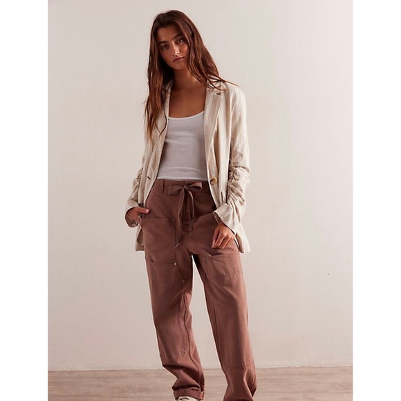 Free People Pants - Free People Hayden Carpenter Pull-On Pants Trousers S‎ Oversized Nature Neutral